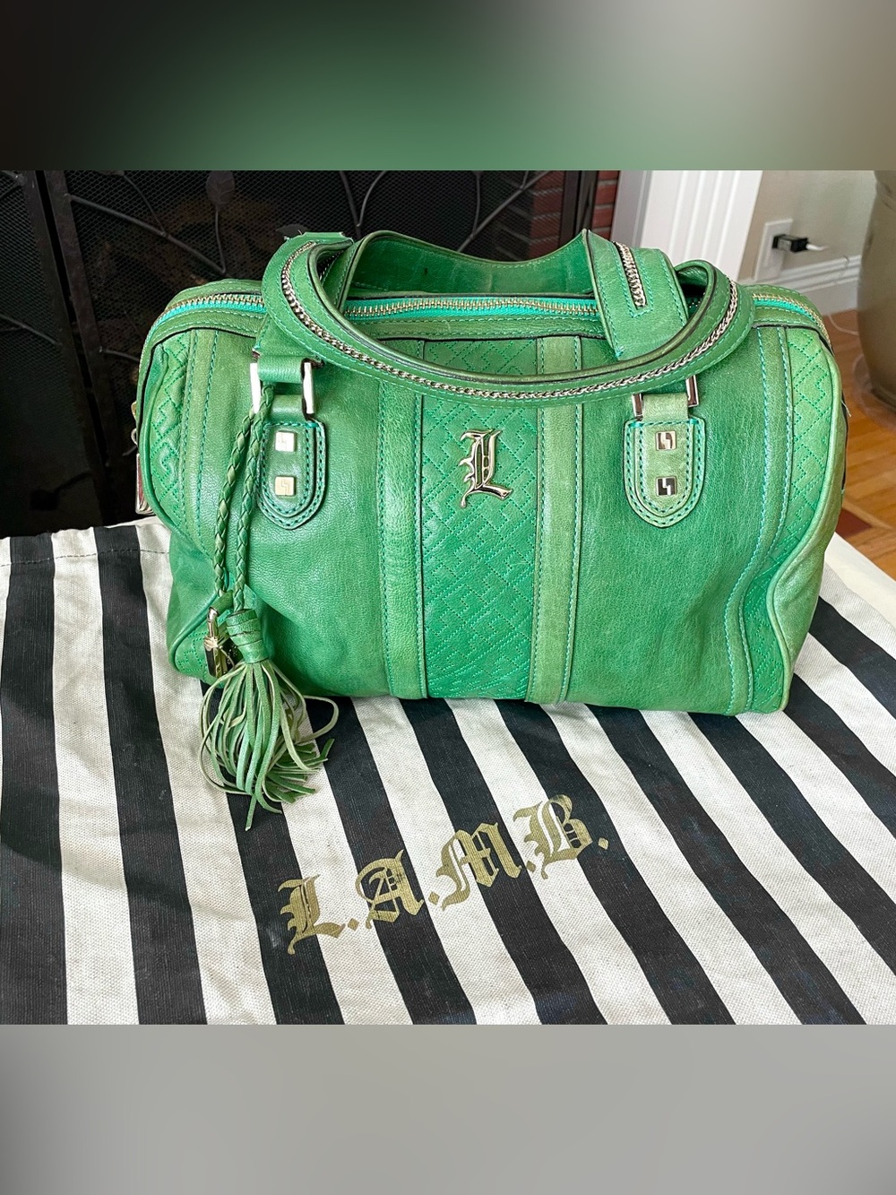 L.A.M.B Gwen Stefani Green Leather Boston Satchel HandBag